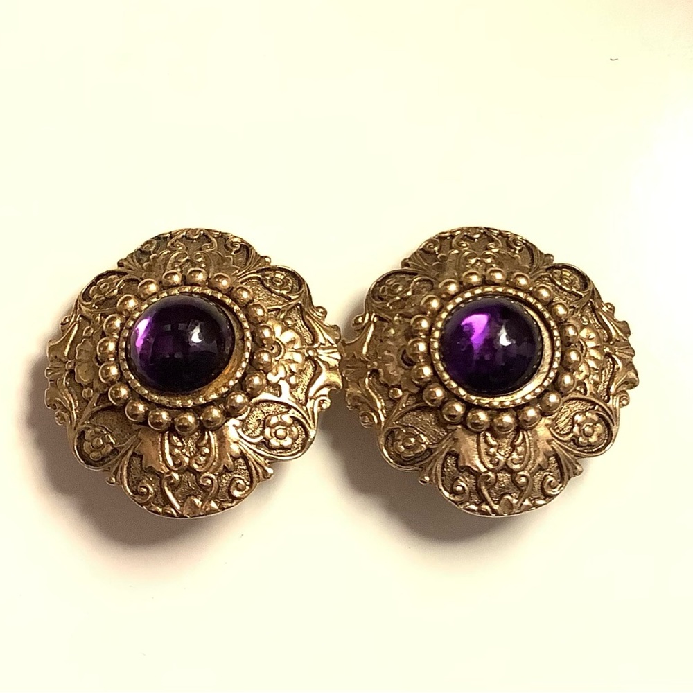 Vintage-Inspired Gold and Purple Gemstone Earrings